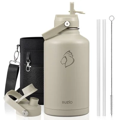 Buzio Duet Series Water Bottle with 2 Lids and Sleeve 1.9L - Beige